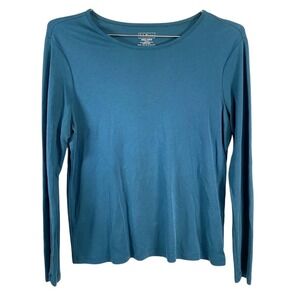 L.L.Bean Shirt Mens Medium Blue Teal Long Sleeve Supima Cotton Crewneck 207240